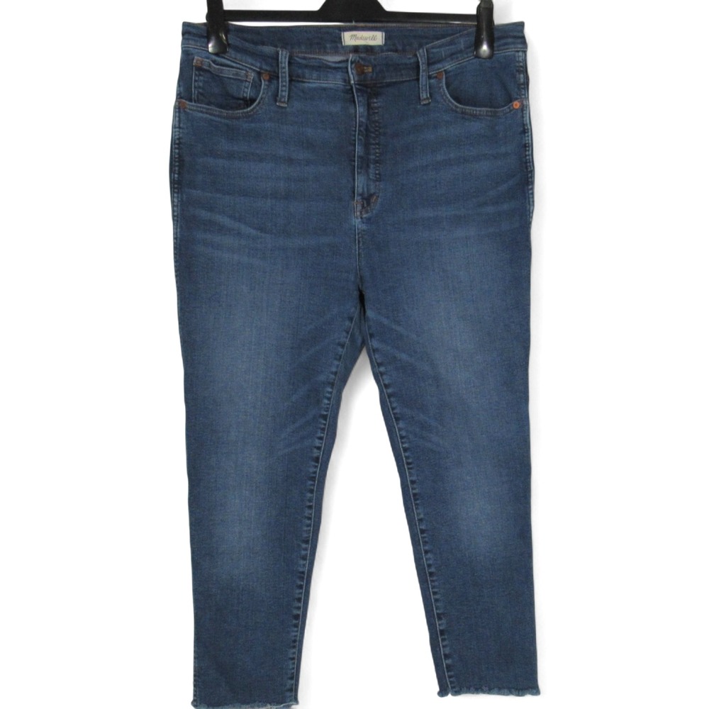 MADEWELL Blue Stretch Denim 10" HIGH-RISE Cropped Raw Hem SKINNY JEANS Sz 34